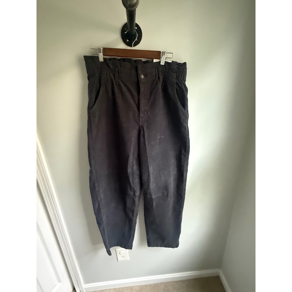 American Eagle Barrel Stretch Corduroy Women 12 Long Gray Paperbag Waist New